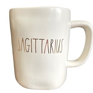 Rae Dunn “Sagittarius” Cream Ceramic Mug with Gold Lettering & Zodiac Stars